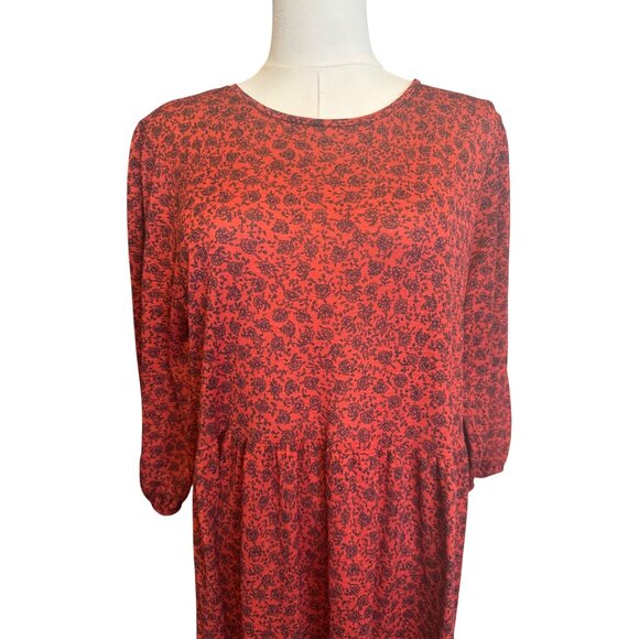 2/$30 Zara M Red & Black Floral Peasant Print Midi Dress - Picture 4 of 13